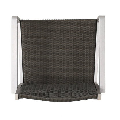 29.50' Outdoor Rust - Proof Aluminum Barstools with PE Rattan Seat and Backrest, Silver & Grey - 1st Choice Furniture Direct