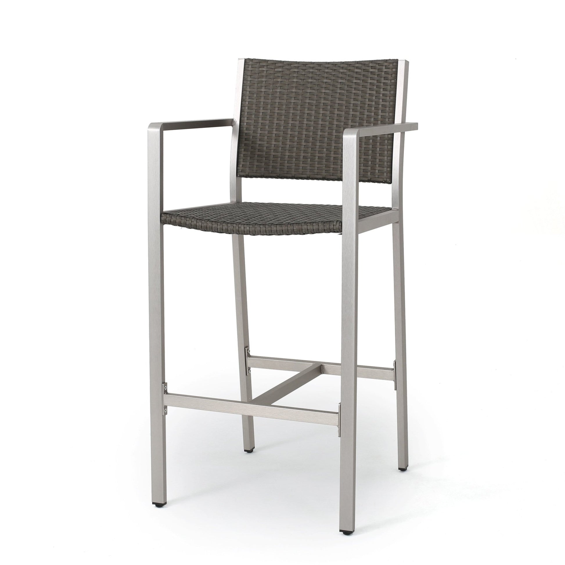 29.50' Outdoor Rust - Proof Aluminum Barstools with PE Rattan Seat and Backrest, Silver & Grey - 1st Choice Furniture Direct