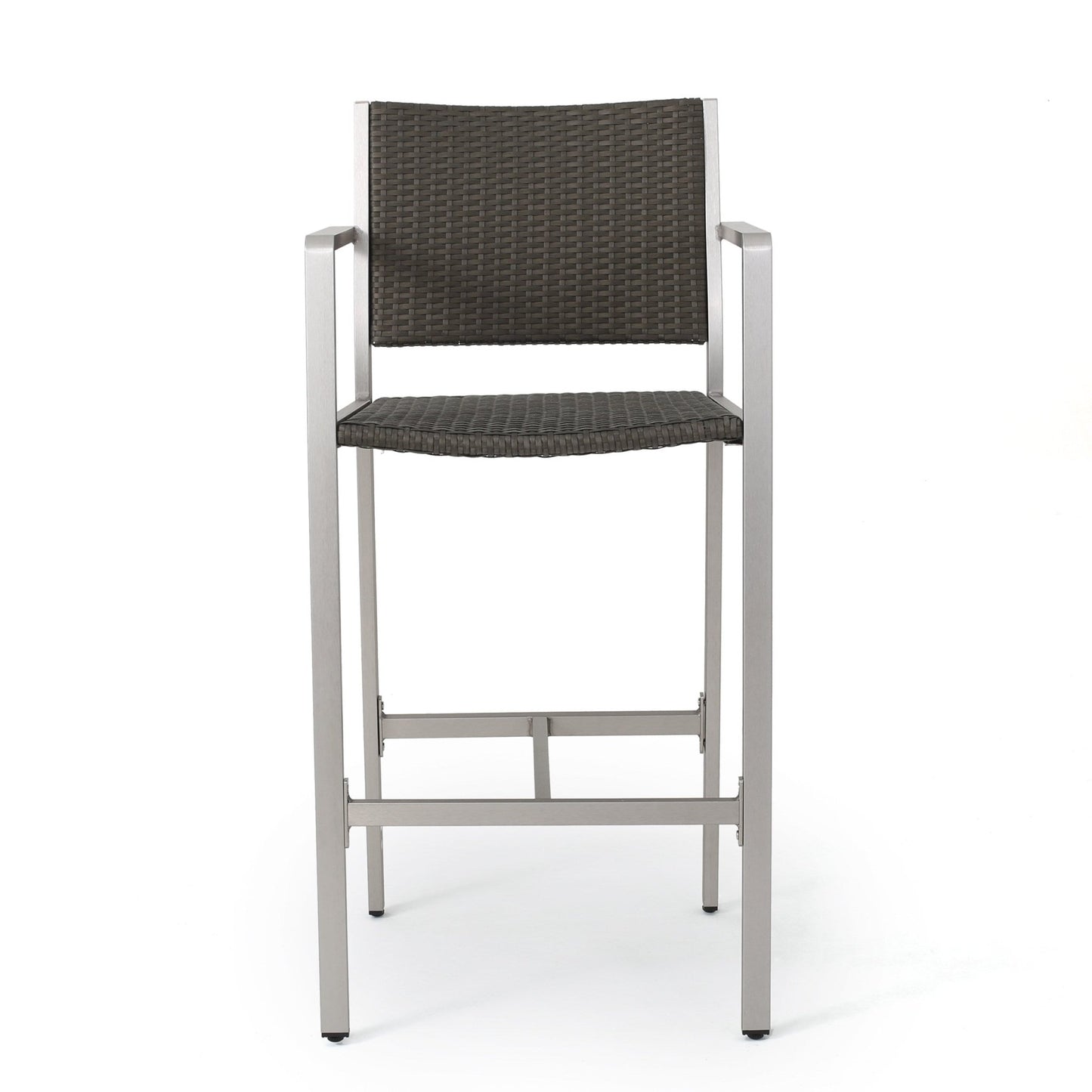 29.50' Outdoor Rust - Proof Aluminum Barstools with PE Rattan Seat and Backrest, Silver & Grey - 1st Choice Furniture Direct