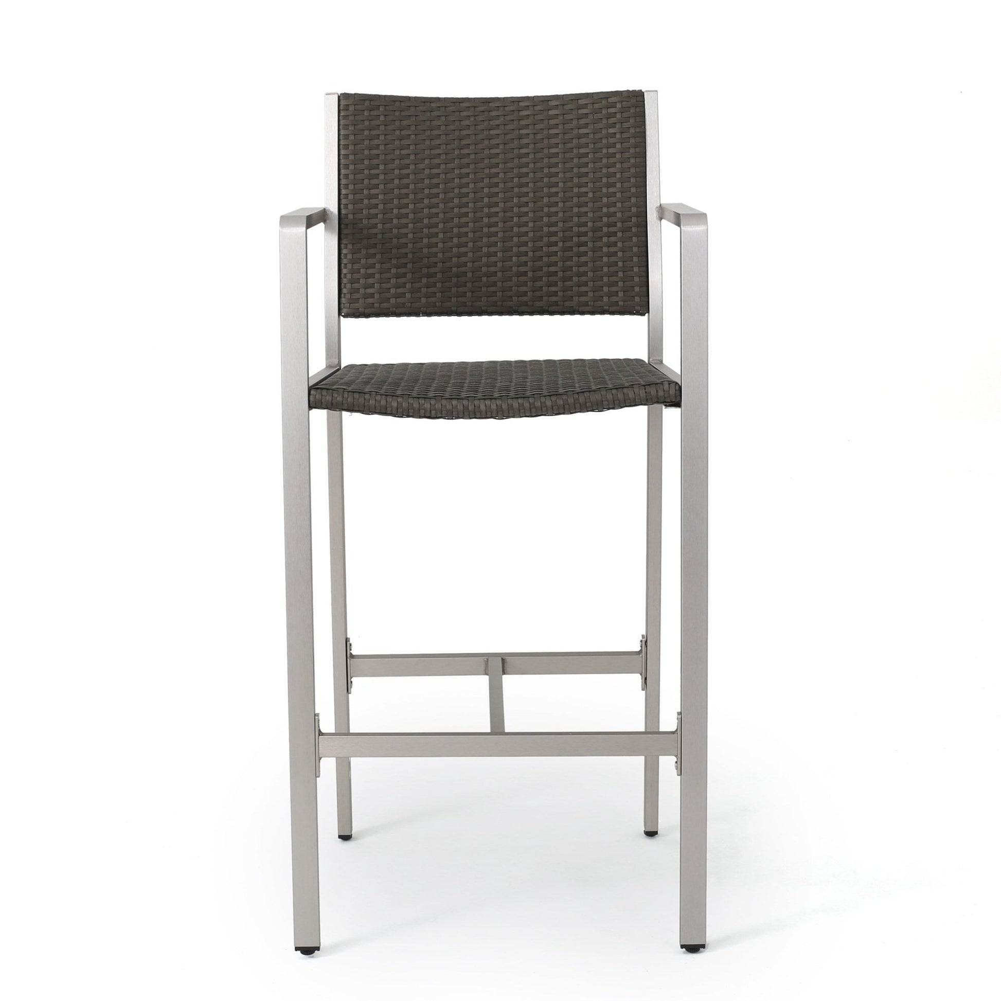 29.50' Outdoor Rust - Proof Aluminum Barstools with PE Rattan Seat and Backrest, Silver & Grey - 1st Choice Furniture Direct