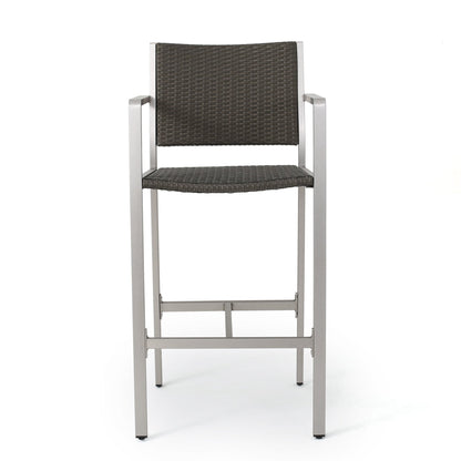29.50' Outdoor Rust - Proof Aluminum Barstools with PE Rattan Seat and Backrest, Silver & Grey - 1st Choice Furniture Direct