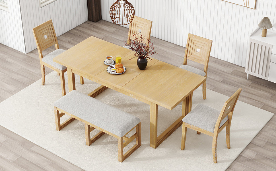 1st Choice Modern 78" 6-Piece Extendable Dining Table Set in Natural