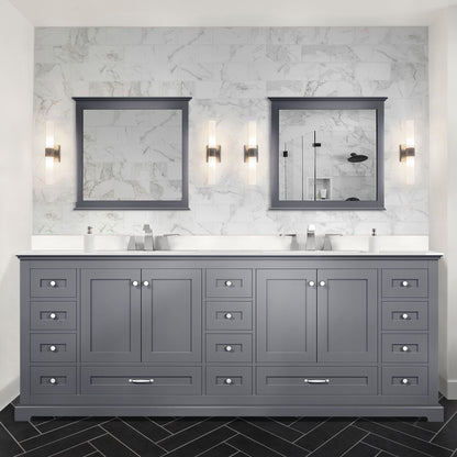 Dark Grey Double Bath Vanity 84 in. W x 22 in. D, White Quartz Top, and Faucet Set