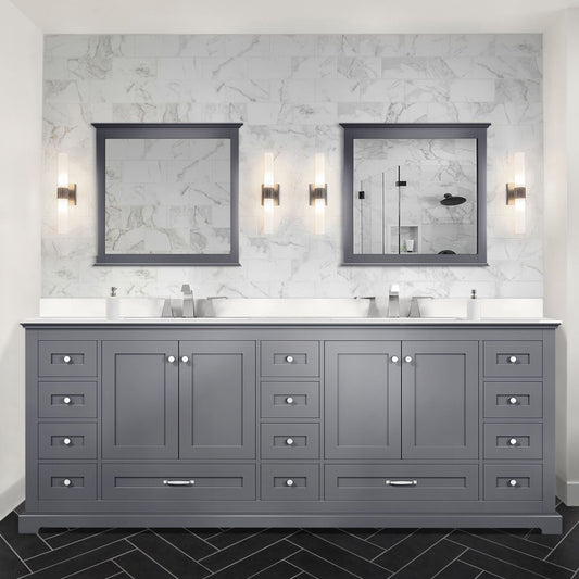Dark Grey Double Bath Vanity 84 in. W x 22 in. D, White Quartz Top, and Faucet Set
