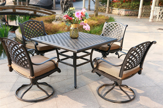 Square 4 - Person 43.19' Long Aluminum Dining Set with Dupione Brown Cushions