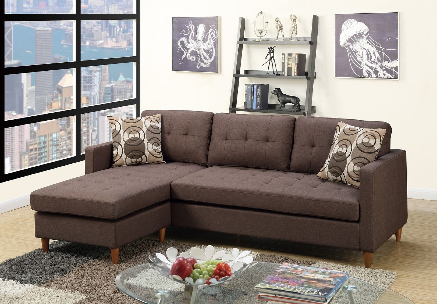 1st Choice Chocolate Polyfiber Sectional Sofa Living Room Furniture