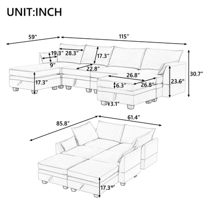 1st Choice Luxury Modern Living Room Large U-Shape Sectional Sofa in Dark Gray