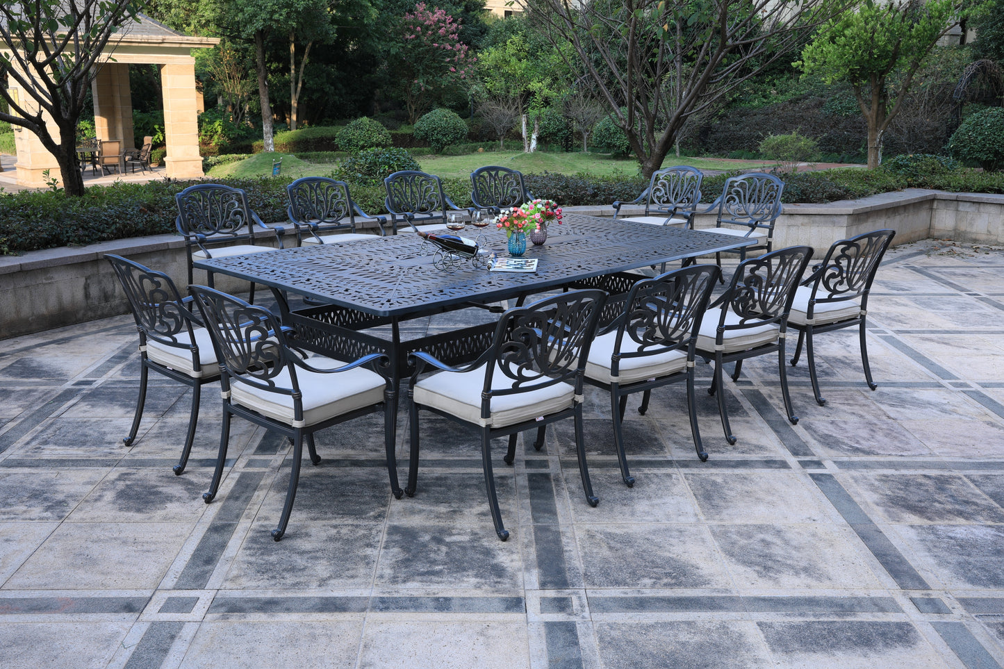 Rectangular 12 - Person 108.07' Long Dining Set with Sunbrella Cushions