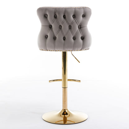 Seat Wide19.3 inches,Golden Swivel Velvet Barstools Adjusatble Seat Height from 25~33 Inch, Wing-Back Upholstered Bar Stools with Backs Comfortable Tufted for Kitchen Island or Bar,Gray,Set of 2