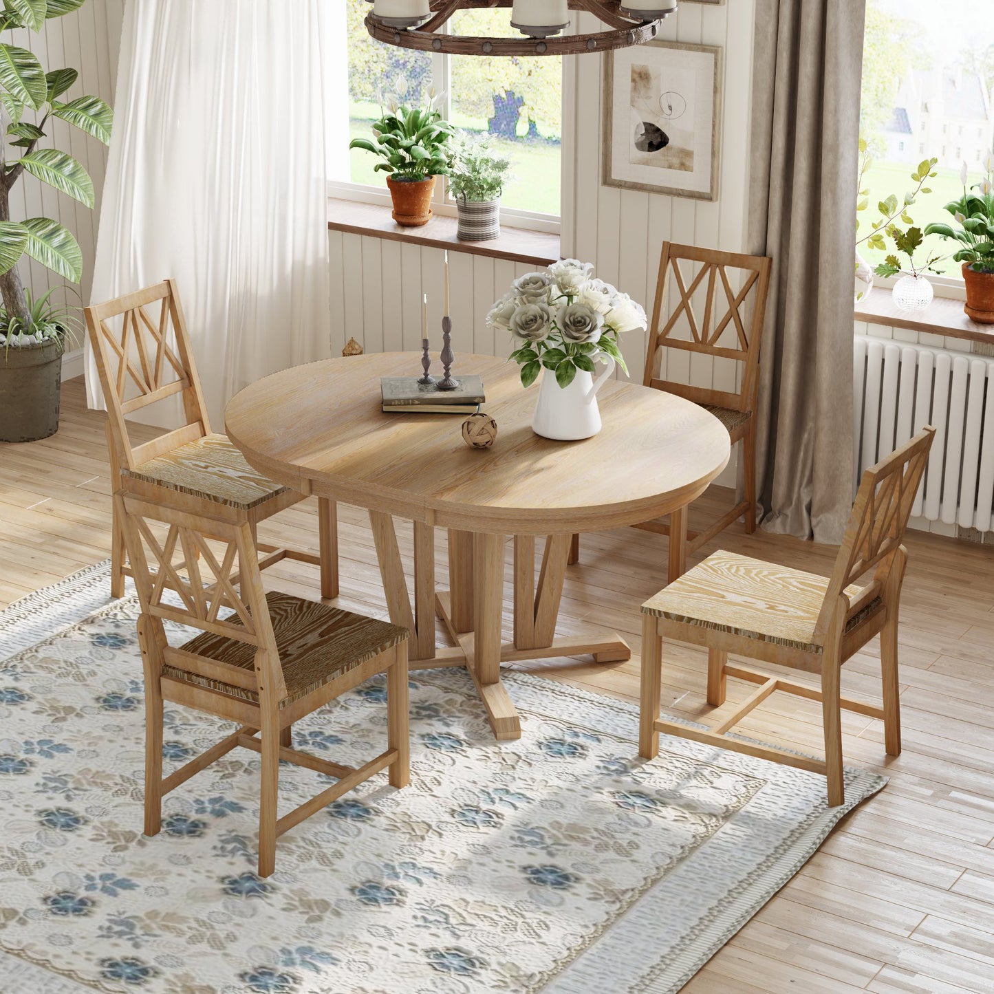 1st Choice 5-Piece Dining Table Set with 4 Cross Back Dining Chairs