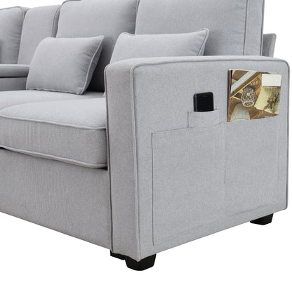 1st Choice Upholstered Sofa Modern Linen Fabric Couches with 4 Pillows