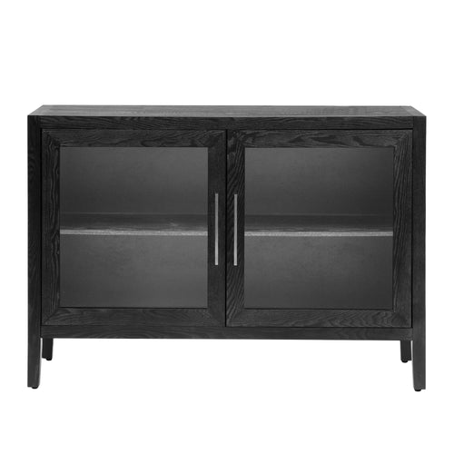 1st Choice Wood Storage Cabinet with Two Tempered Glass Doors in Black