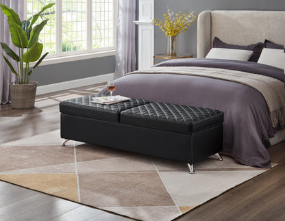 1st Choice Modern 56.7" Bed Bench with Storage Black Leather