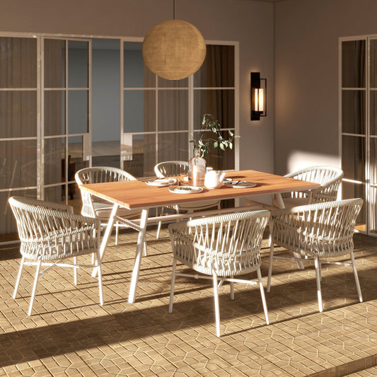 Maiden 71' 6-Seater Teak & Aluminum Patio Dining Table, Natural Teak