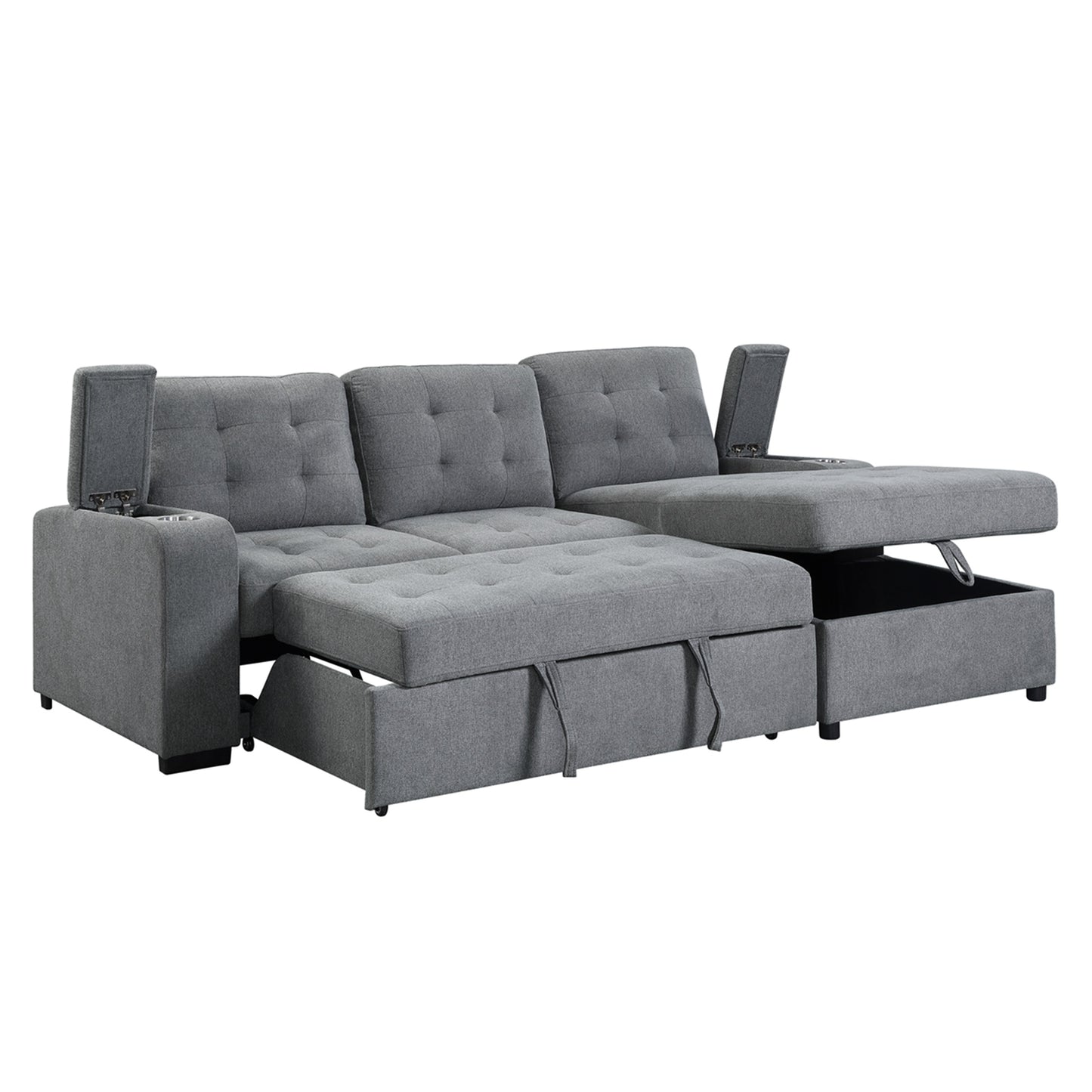 1st Choice Kabira Sleeper Sectional Sofa with Storage in Gray Fabric