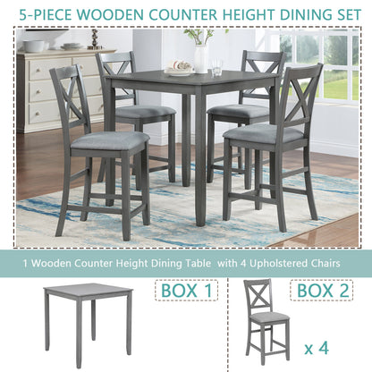 1st Choice 5 Piece Dining Wooden Square Table Set for 4 in Gray Finish