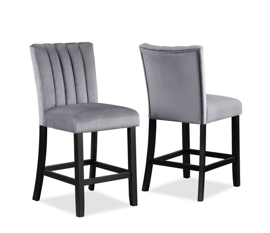 2pc Casual Upholstered Counter Height Velvet Upholstery Chair Channel Tufted Back Wooden Dining Room Furniture Gray Black - 1st Choice Furniture Direct