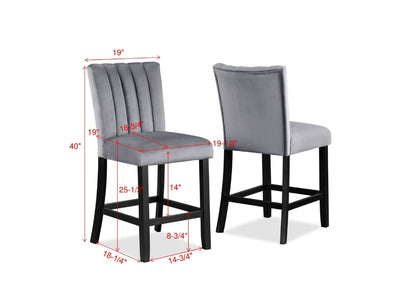2pc Casual Upholstered Counter Height Velvet Upholstery Chair Channel Tufted Back Wooden Dining Room Furniture Gray Black - 1st Choice Furniture Direct