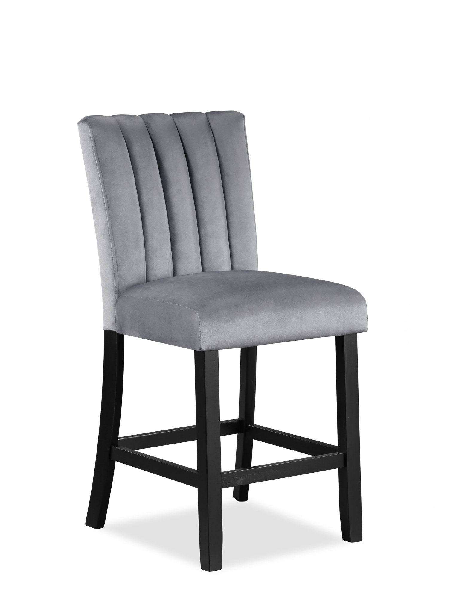 2pc Casual Upholstered Counter Height Velvet Upholstery Chair Channel Tufted Back Wooden Dining Room Furniture Gray Black - 1st Choice Furniture Direct