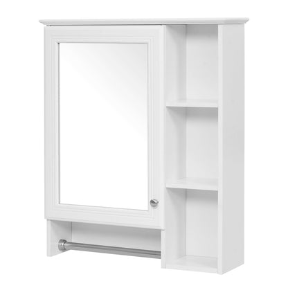 3 - in - 1 Wall - Mounted Bathroom Mirror Cabinet with Adjustable Shelf and Towel Bar, White Solid Wood Finish, 24 - inch Modern Storage Cabinet - 1st Choice Furniture Direct