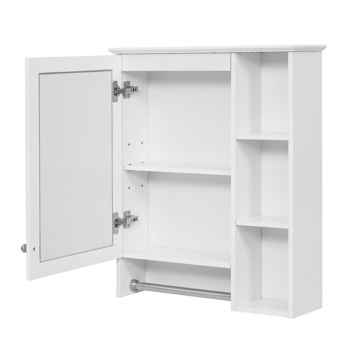 3 - in - 1 Wall - Mounted Bathroom Mirror Cabinet with Adjustable Shelf and Towel Bar, White Solid Wood Finish, 24 - inch Modern Storage Cabinet - 1st Choice Furniture Direct