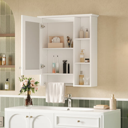 3 - in - 1 Wall - Mounted Bathroom Mirror Cabinet with Adjustable Shelf and Towel Bar, White Solid Wood Finish, 24 - inch Modern Storage Cabinet - 1st Choice Furniture Direct