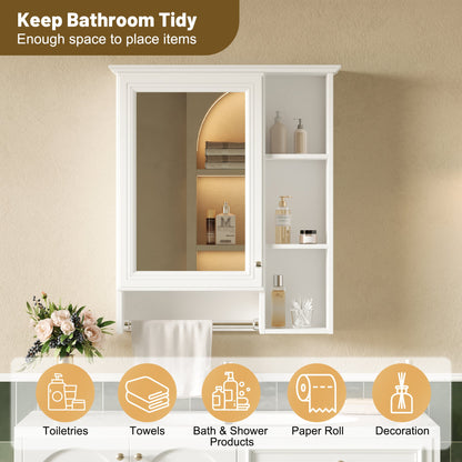 3 - in - 1 Wall - Mounted Bathroom Mirror Cabinet with Adjustable Shelf and Towel Bar, White Solid Wood Finish, 24 - inch Modern Storage Cabinet - 1st Choice Furniture Direct