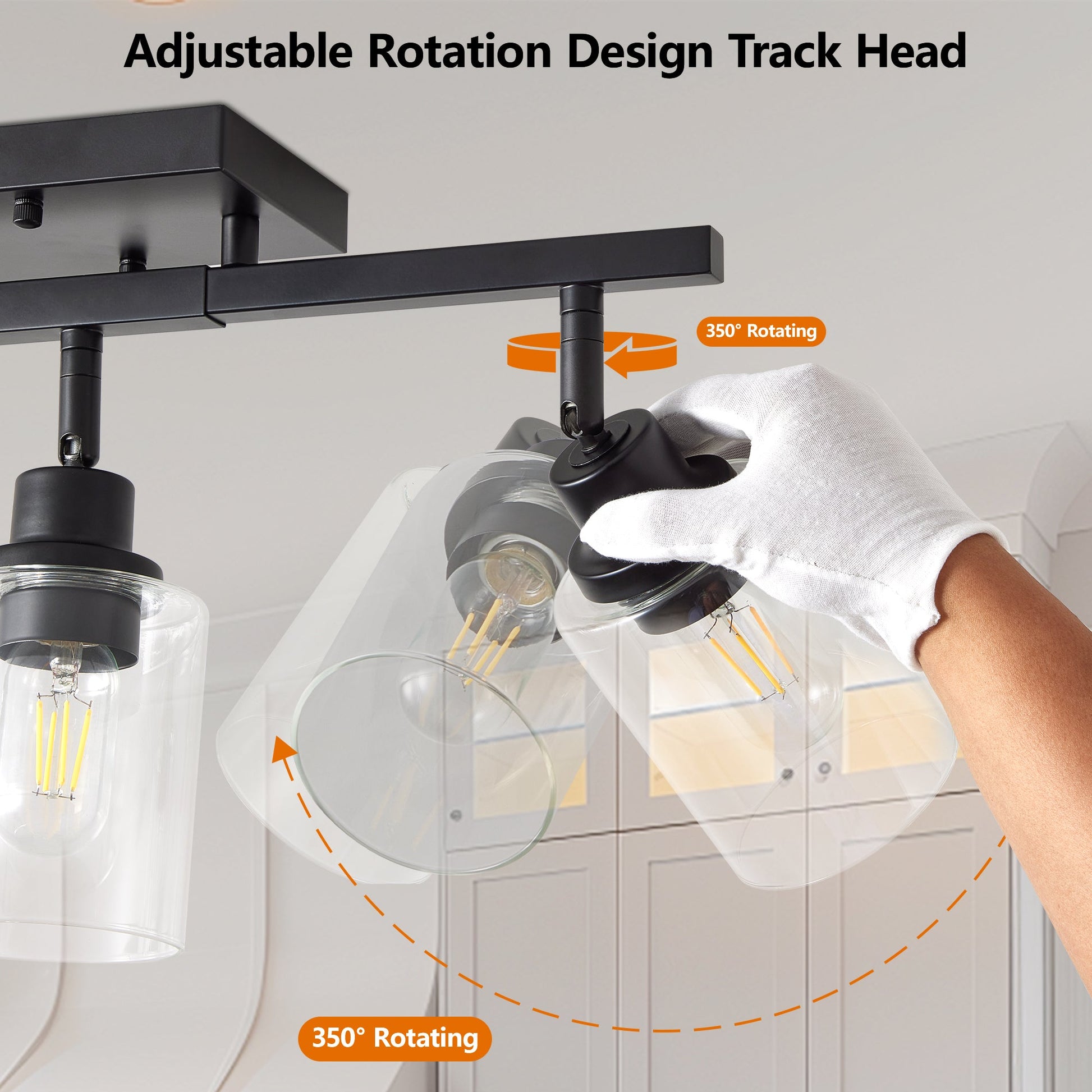 3 - Lights Semi Flush Mount Ceiling Light, Adjustable Kitchen Light Fixtures Ceiling Mount with Clear Glass Shades, Rotatable Black Track Lighting Fixtures for Hallway, Foyer, Bedroom(Bulb Not Included) - 1st Choice Furniture Direct