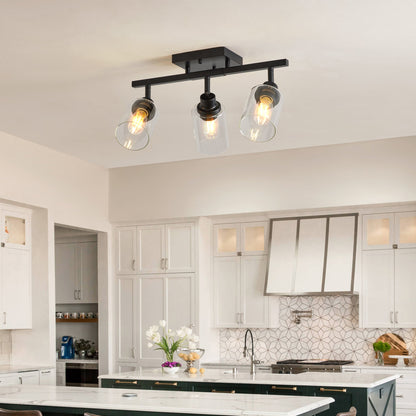3 - Lights Semi Flush Mount Ceiling Light, Adjustable Kitchen Light Fixtures Ceiling Mount with Clear Glass Shades, Rotatable Black Track Lighting Fixtures for Hallway, Foyer, Bedroom(Bulb Not Included) - 1st Choice Furniture Direct