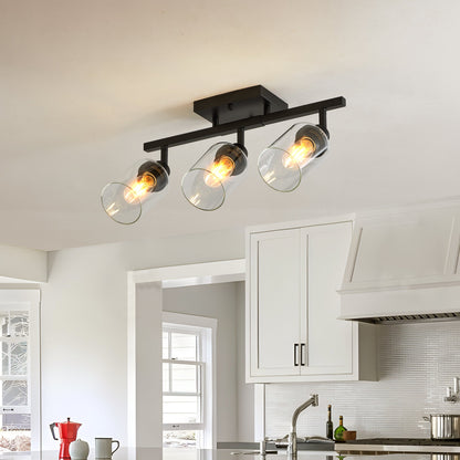 3 - Lights Semi Flush Mount Ceiling Light, Adjustable Kitchen Light Fixtures Ceiling Mount with Clear Glass Shades, Rotatable Black Track Lighting Fixtures for Hallway, Foyer, Bedroom(Bulb Not Included) - 1st Choice Furniture Direct