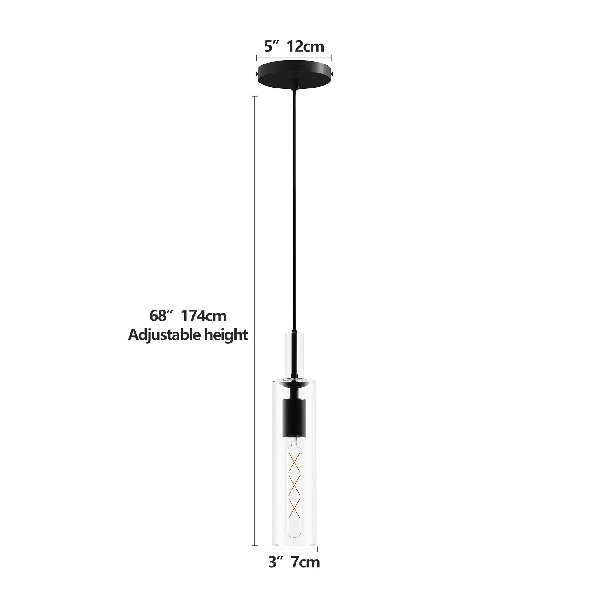 3 Pack Black Pendant Lights Kitchen Island (No Bulbs), Adjustable Modern Glass Pendant Light Over Island, Industrial Pendant Light Fixtures for Dining Room Hallway Bedroom Living Room - 1st Choice Furniture Direct