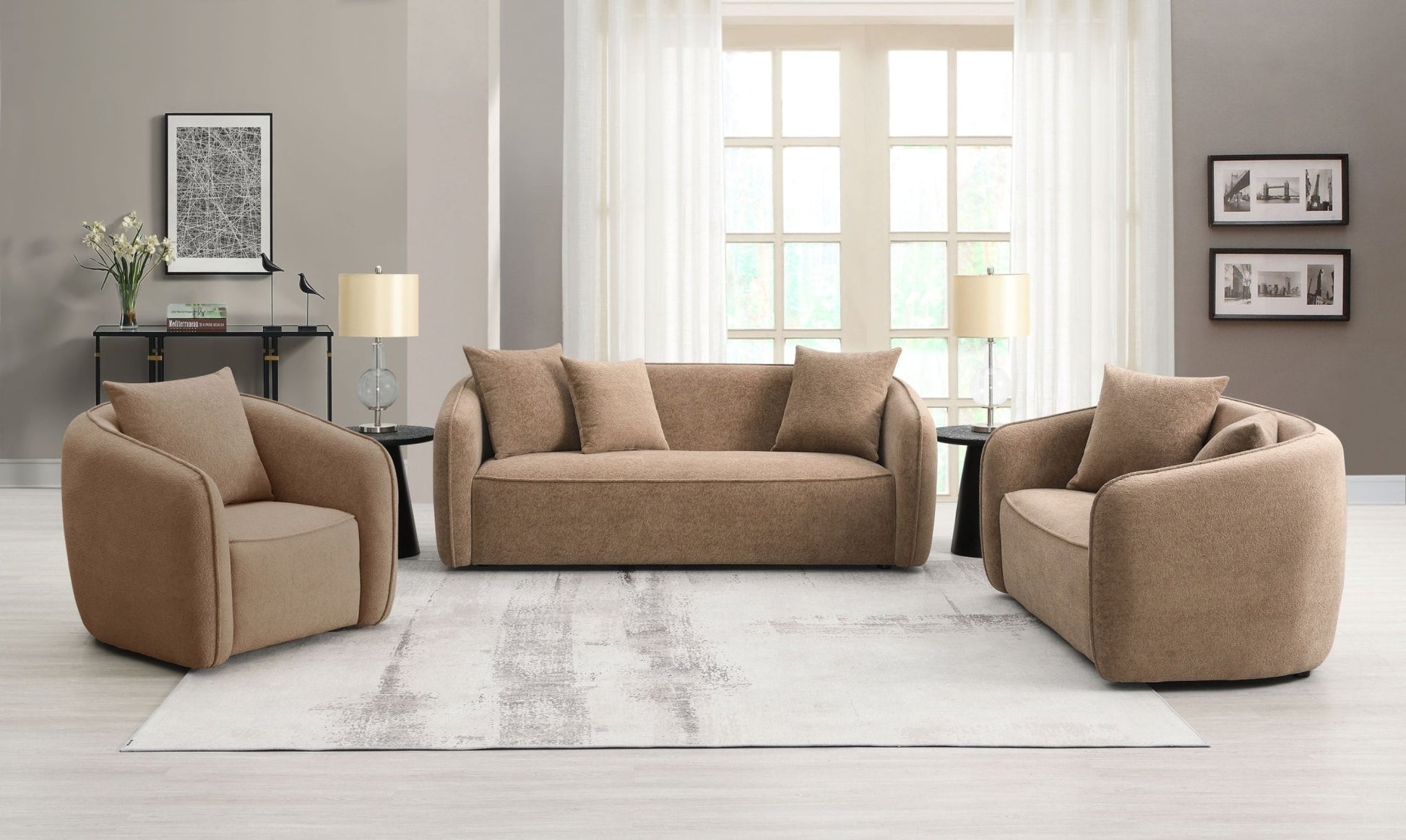 3-Piece Brown Chenille Living Room Set - 1st Choice Furniture Direct