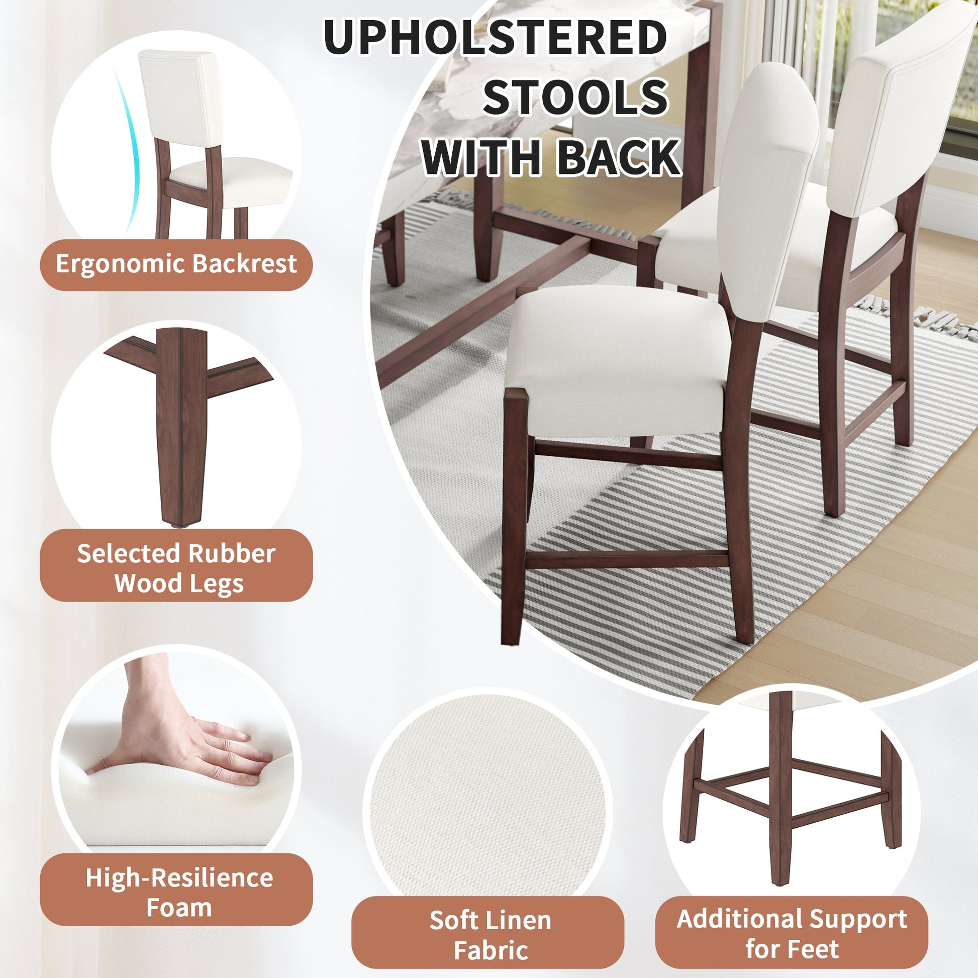 3 - Piece Counter Height Dining Set for 2 | Faux Marble Table & Upholstered Chairs - 1st Choice Furniture Direct