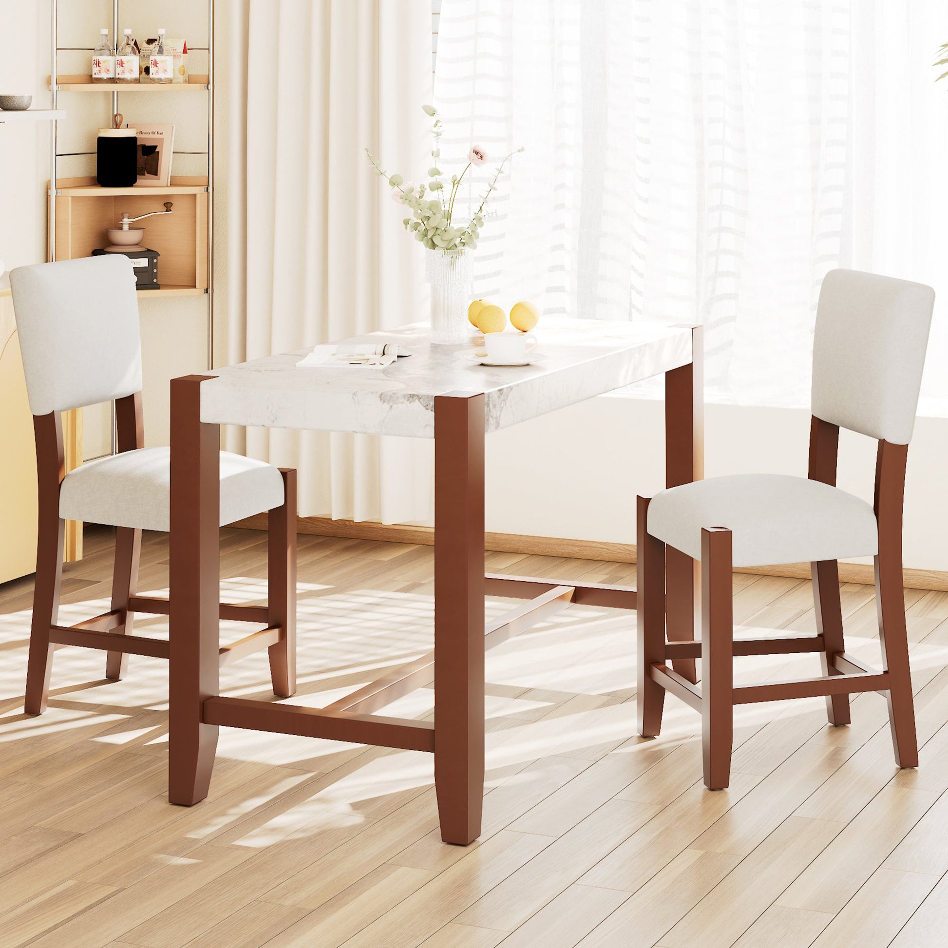 3 - Piece Counter Height Dining Set for 2 | Faux Marble Table & Upholstered Chairs - 1st Choice Furniture Direct