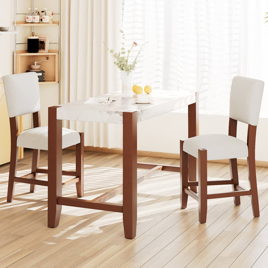 3 - Piece Counter Height Dining Set for 2 | Faux Marble Table & Upholstered Chairs - 1st Choice Furniture Direct