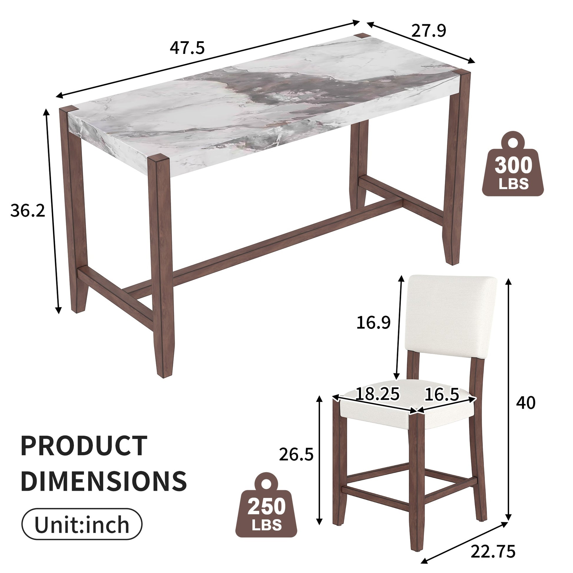 3 - Piece Counter Height Dining Set for 2 | Faux Marble Table & Upholstered Chairs - 1st Choice Furniture Direct