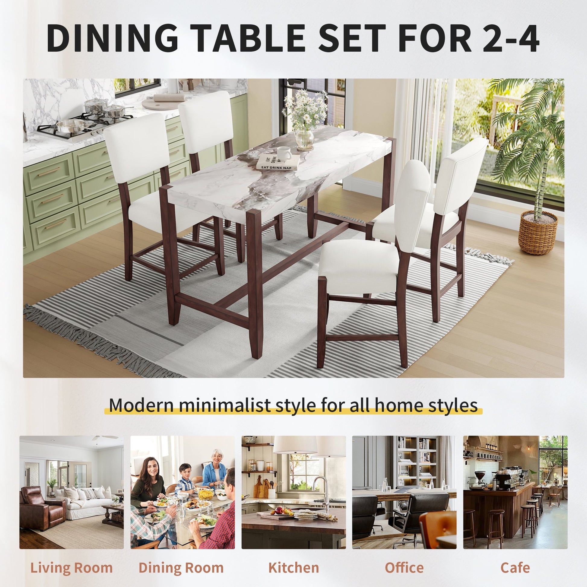 3 - Piece Counter Height Dining Set for 2 | Faux Marble Table & Upholstered Chairs - 1st Choice Furniture Direct