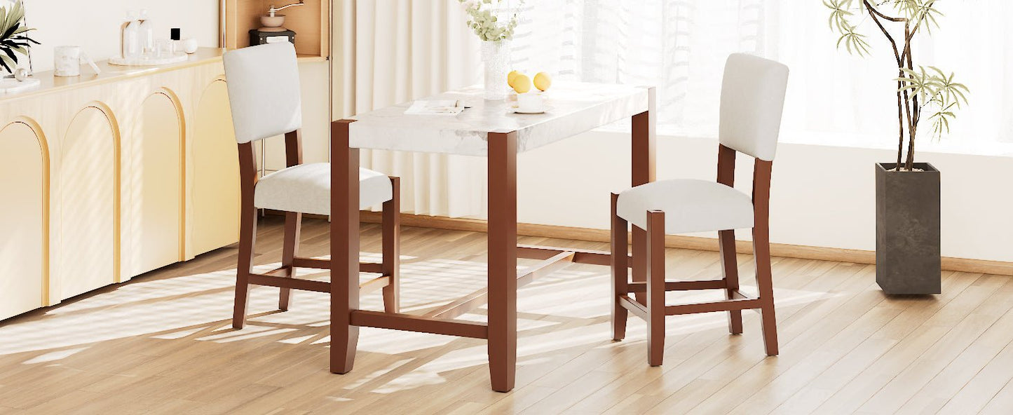 3 - Piece Counter Height Dining Set for 2 | Faux Marble Table & Upholstered Chairs - 1st Choice Furniture Direct