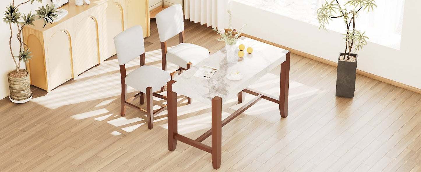 3 - Piece Counter Height Dining Set for 2 | Faux Marble Table & Upholstered Chairs - 1st Choice Furniture Direct