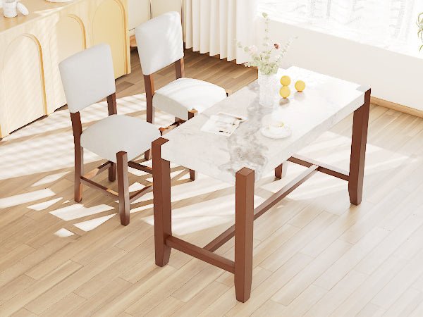 3 - Piece Counter Height Dining Set for 2 | Faux Marble Table & Upholstered Chairs - 1st Choice Furniture Direct