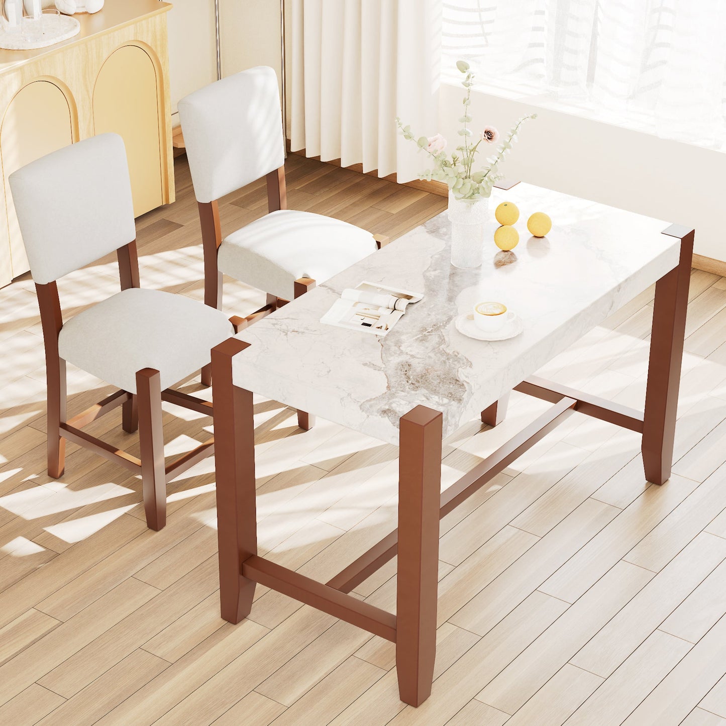 3 - Piece Counter Height Dining Set for 2 | Faux Marble Table & Upholstered Chairs - 1st Choice Furniture Direct