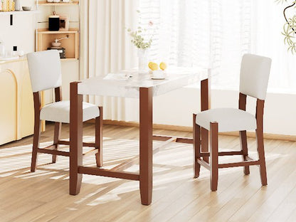 3 - Piece Counter Height Dining Set for 2 | Faux Marble Table & Upholstered Chairs - 1st Choice Furniture Direct