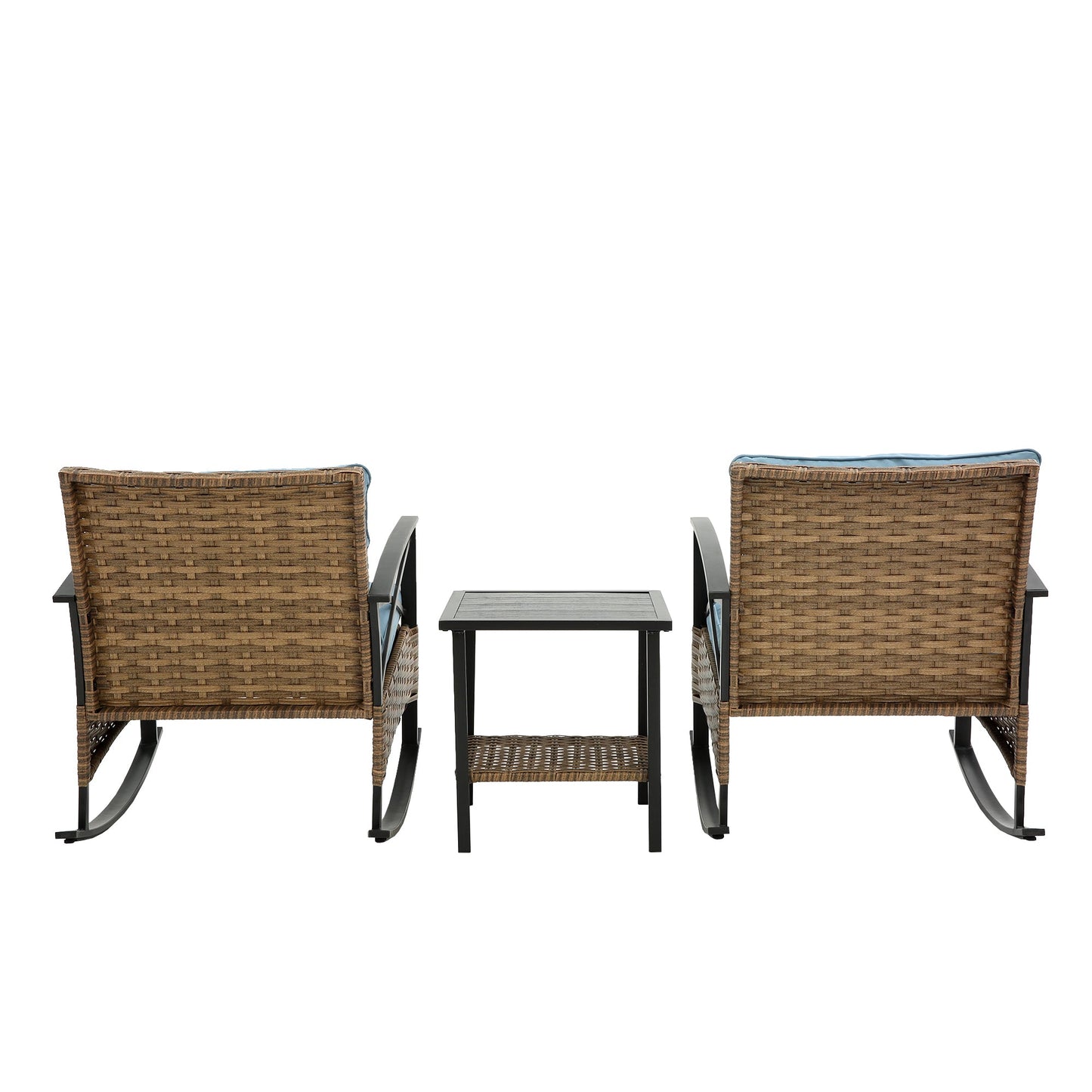 3 Piece Outdoor Rocking Chair Patio Set with Blue Cushions - 1st Choice Furniture Direct