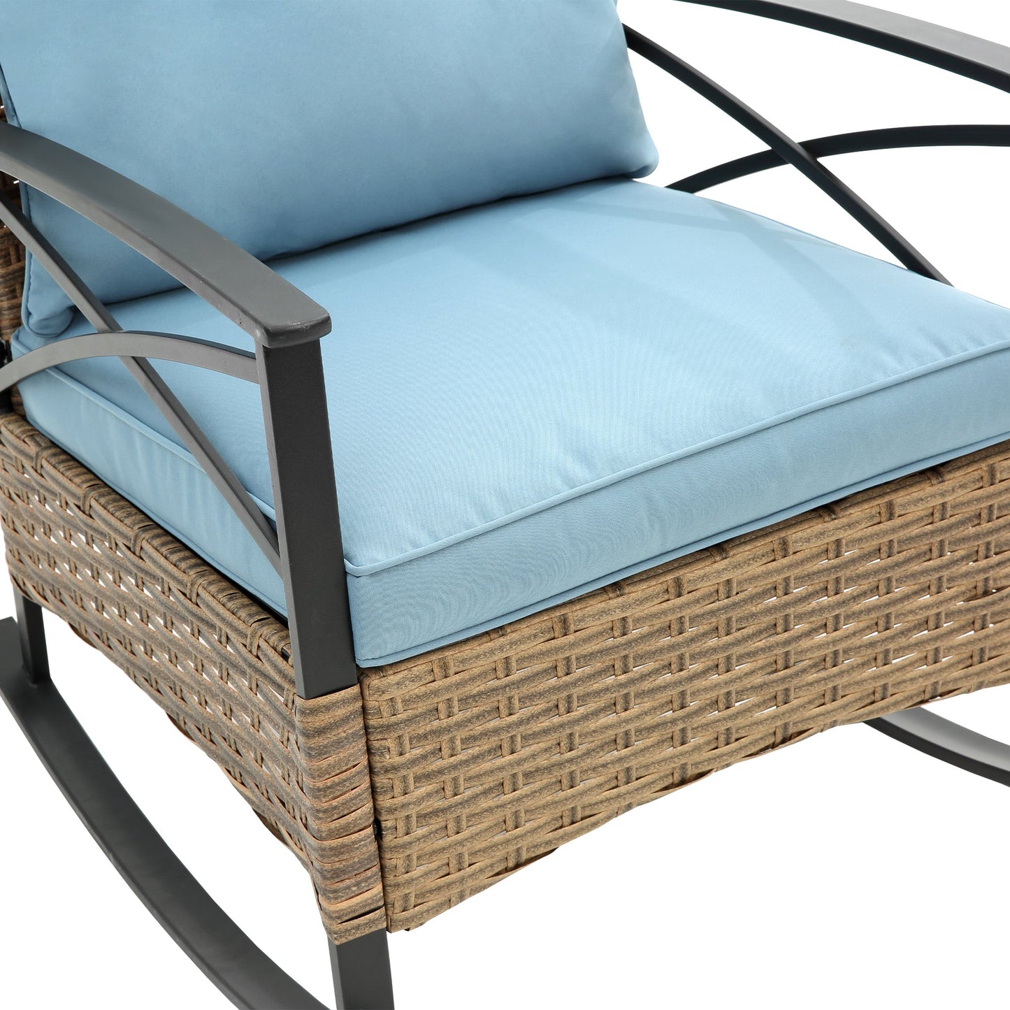 3 Piece Outdoor Rocking Chair Patio Set with Blue Cushions - 1st Choice Furniture Direct