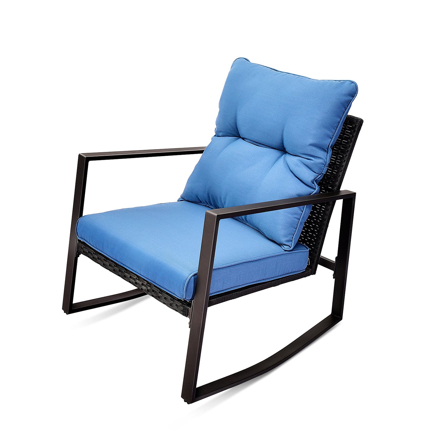 3 Piece Outdoor Wicker Bistro Set with Blue Cushions - 1st Choice Furniture Direct