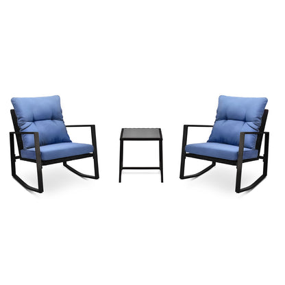 3 Piece Outdoor Wicker Bistro Set with Blue Cushions - 1st Choice Furniture Direct