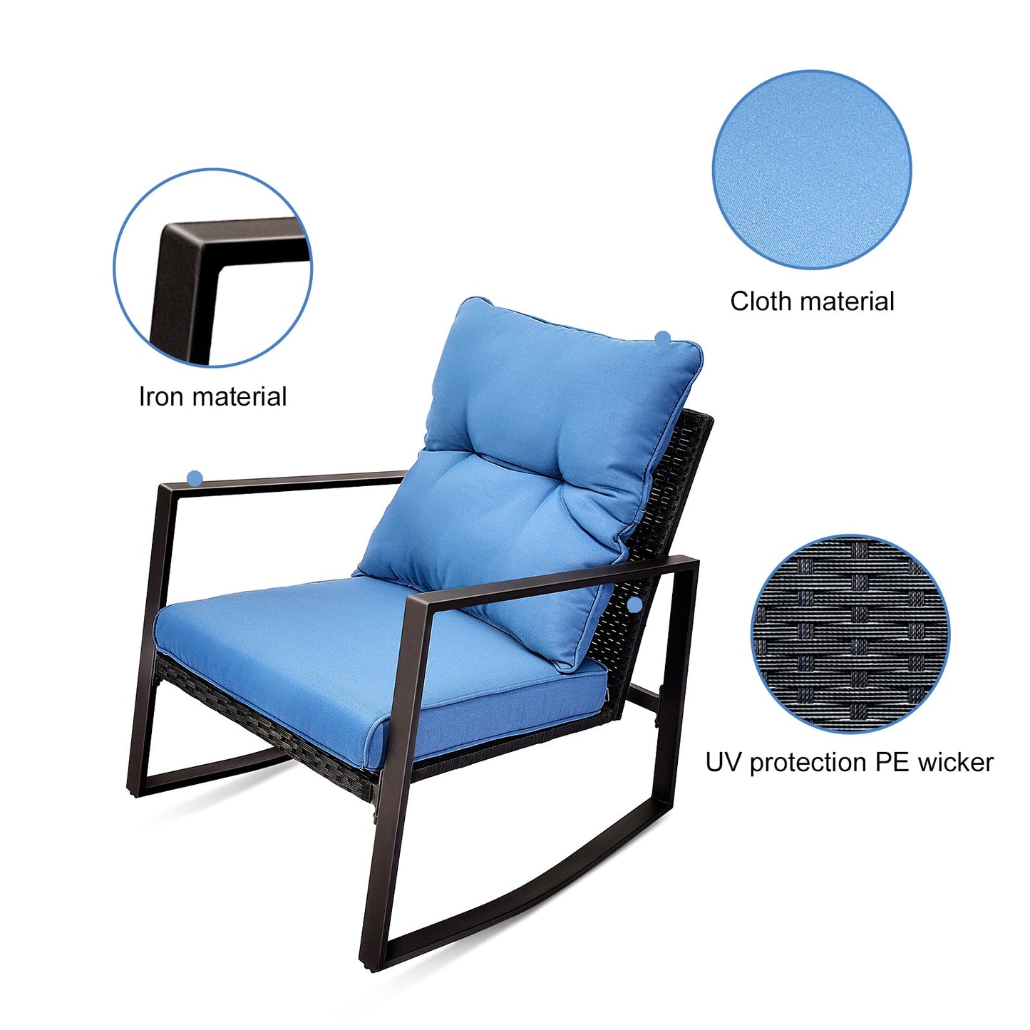 3 Piece Outdoor Wicker Bistro Set with Blue Cushions - 1st Choice Furniture Direct