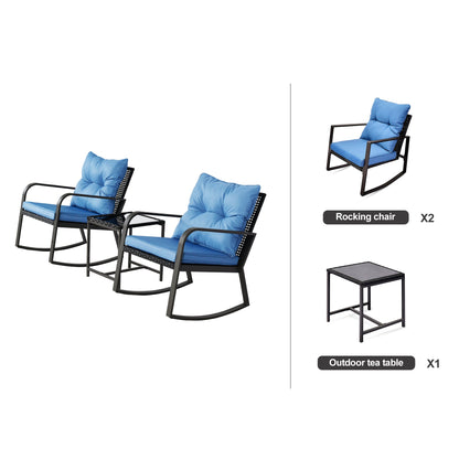 3 Piece Outdoor Wicker Bistro Set with Blue Cushions - 1st Choice Furniture Direct