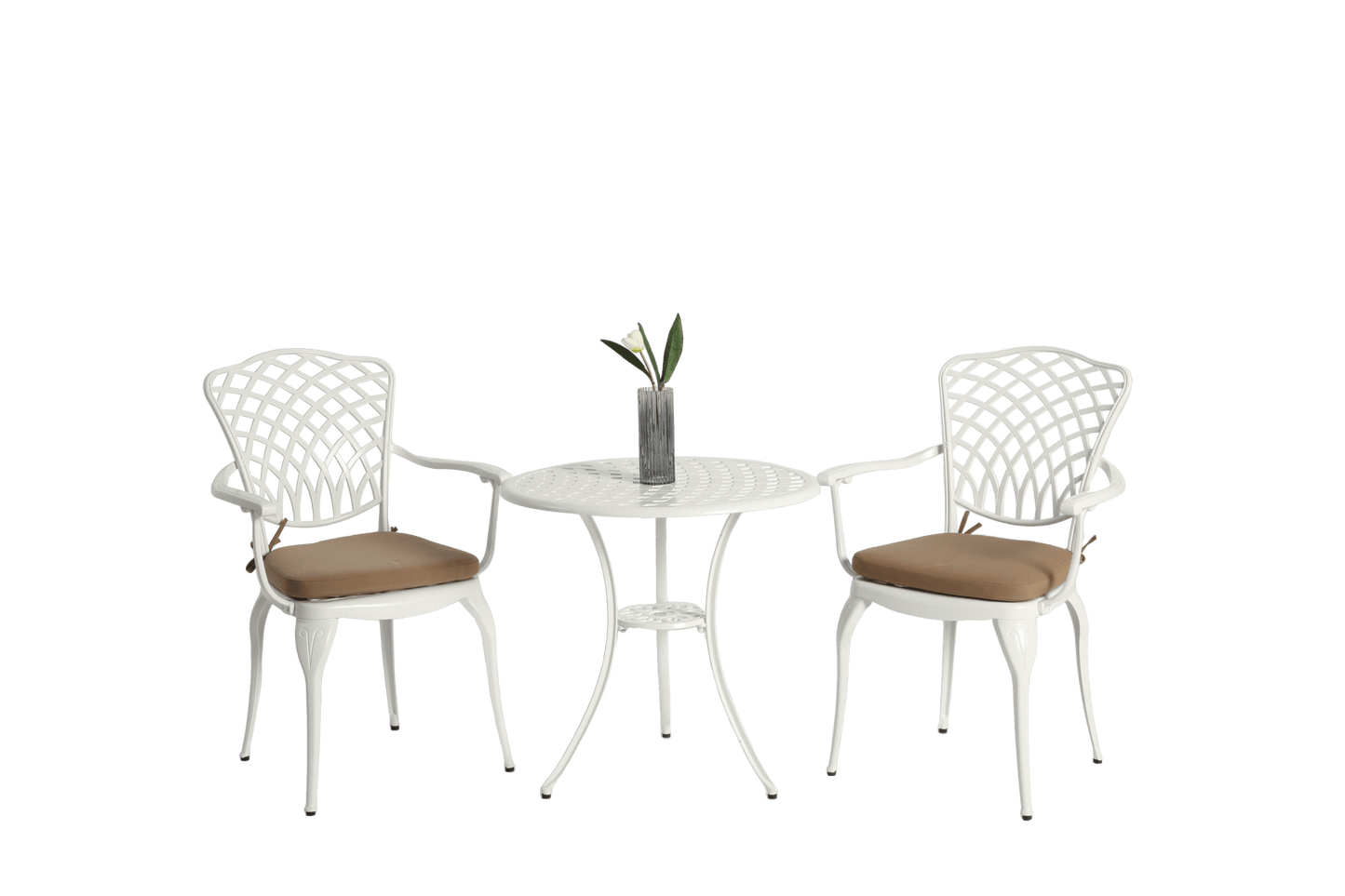 3 Piece Patio Bistro Set Cast Aluminum Bistro Table and Chairs Set of 2 with Umbrella Hole,All Weather Metal Bistro Table Set,Outdoor Patio Furniture Set for Garden with cushion White - 1st Choice Furniture Direct