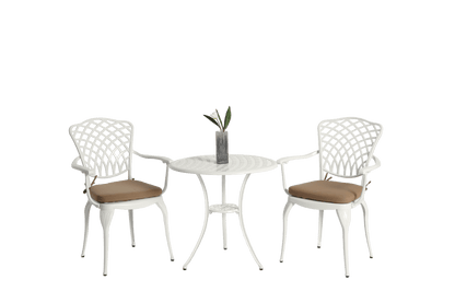 3 Piece Patio Bistro Set Cast Aluminum Bistro Table and Chairs Set of 2 with Umbrella Hole,All Weather Metal Bistro Table Set,Outdoor Patio Furniture Set for Garden with cushion White - 1st Choice Furniture Direct